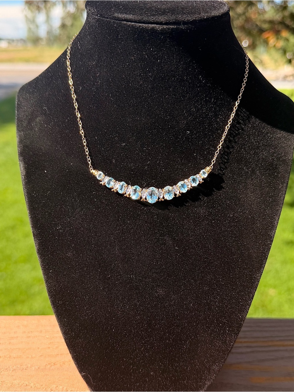 AAA Blue Topaz & Diamond 18K Gold Over Sterling Silver Necklace 18”